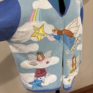 Quacker Factory Angels Peace Hope Embroidered Cardigan Sweater Size 3X